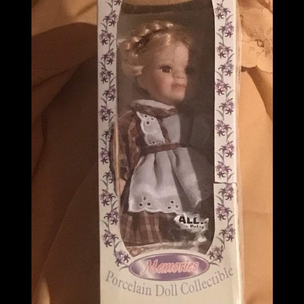 Vintage In Box Memories Collectible Fine Porcelain Doll with Stand